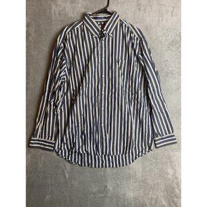 Tommy Hilfiger Mens Large Blue Striped Long Sleeve Button Front Shirt